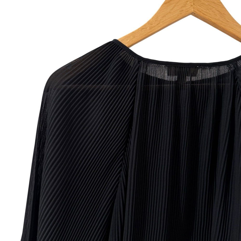 Umgee Black Accordion Box Pleated Sheer Blouse | Romantic Boho Flowy Tunic Top S - Picture 7 of 8